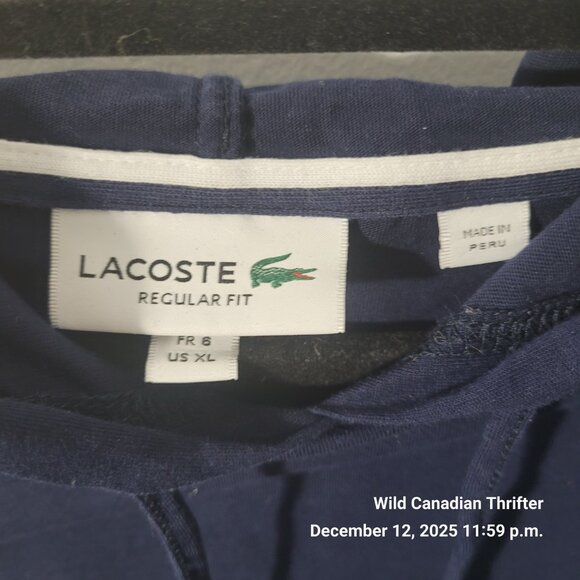 Lacoste XL Navy Cotton Hoodie Regular Fit Crocodile Logo Pullover - Picture 4 of 8